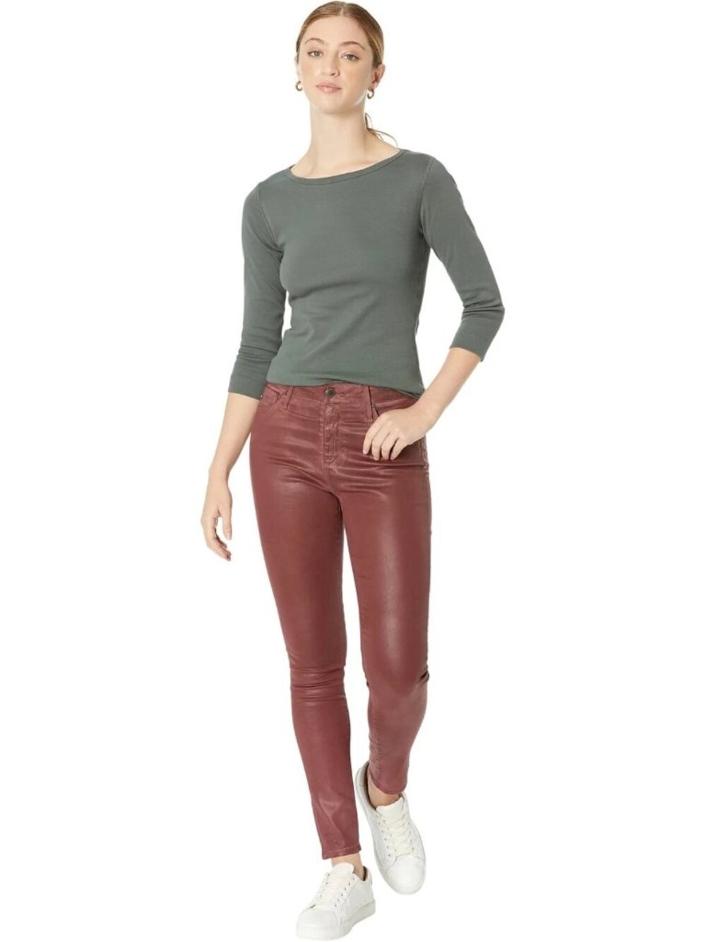 NWOT AG Farrah Ankle High Rise Skinny Coated Leatherette Jeans Lt Dk Sangria 25